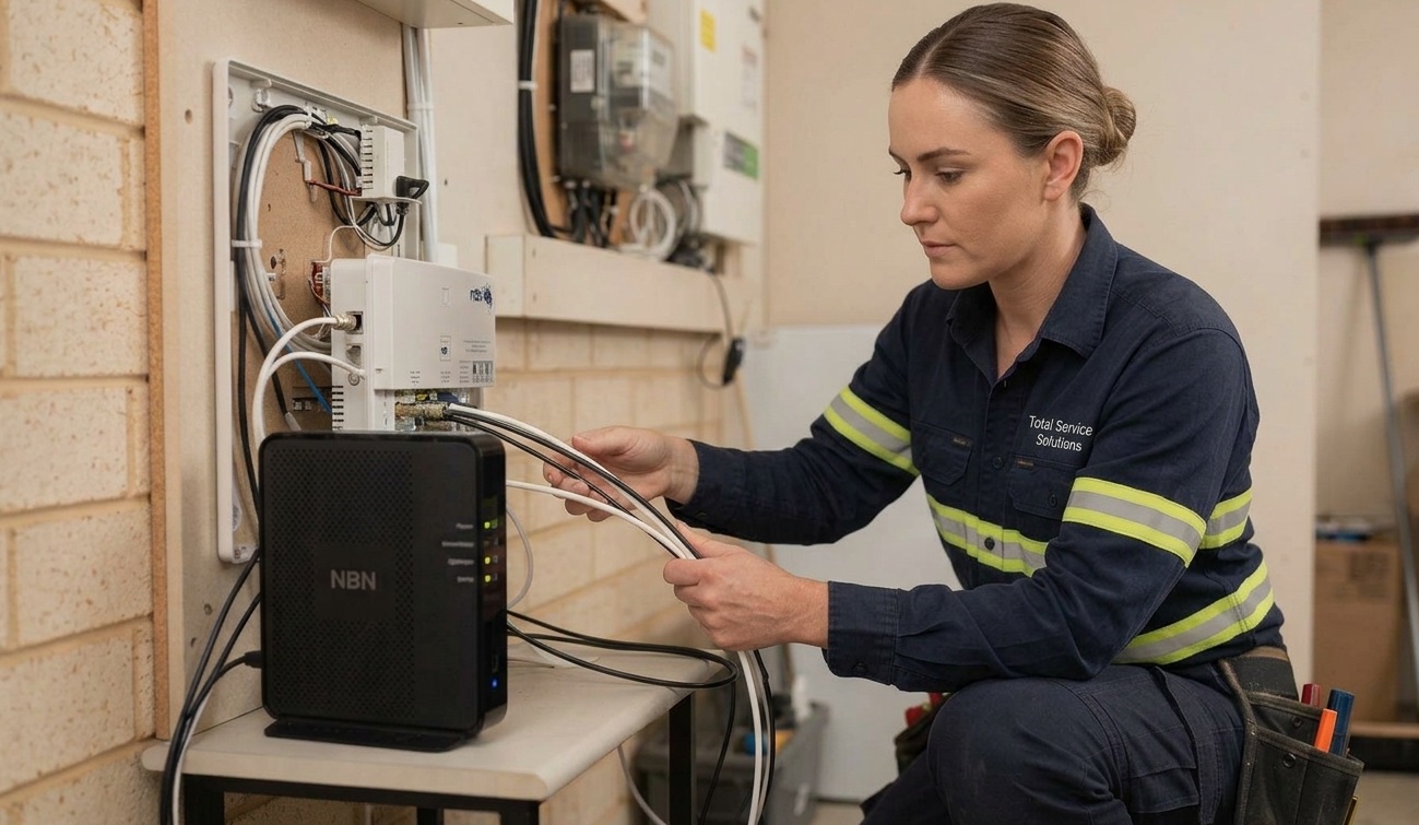 Total Service Solutions technician connecting an NBN box