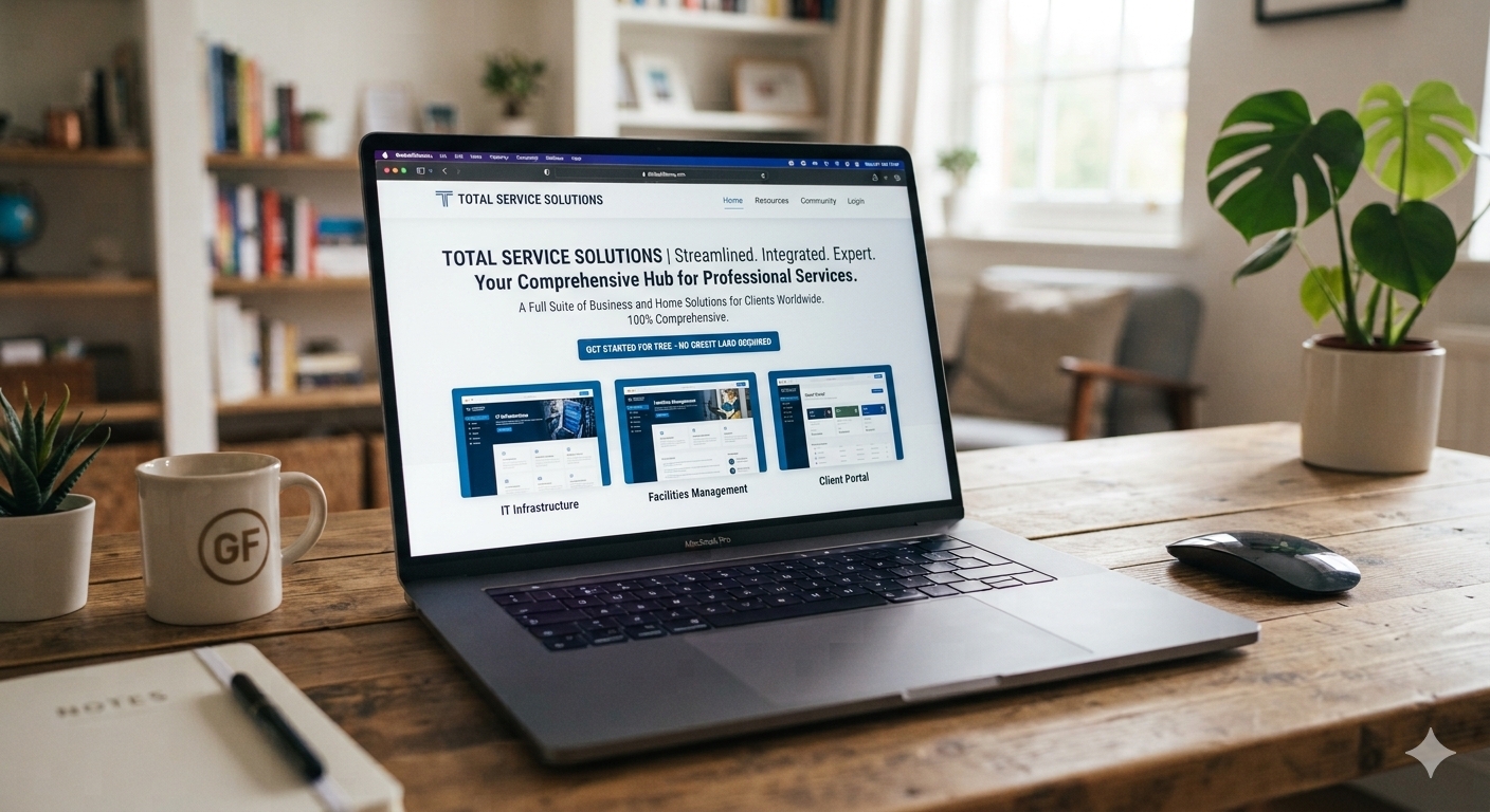 Laptop on a desk showing a professionally designed business website